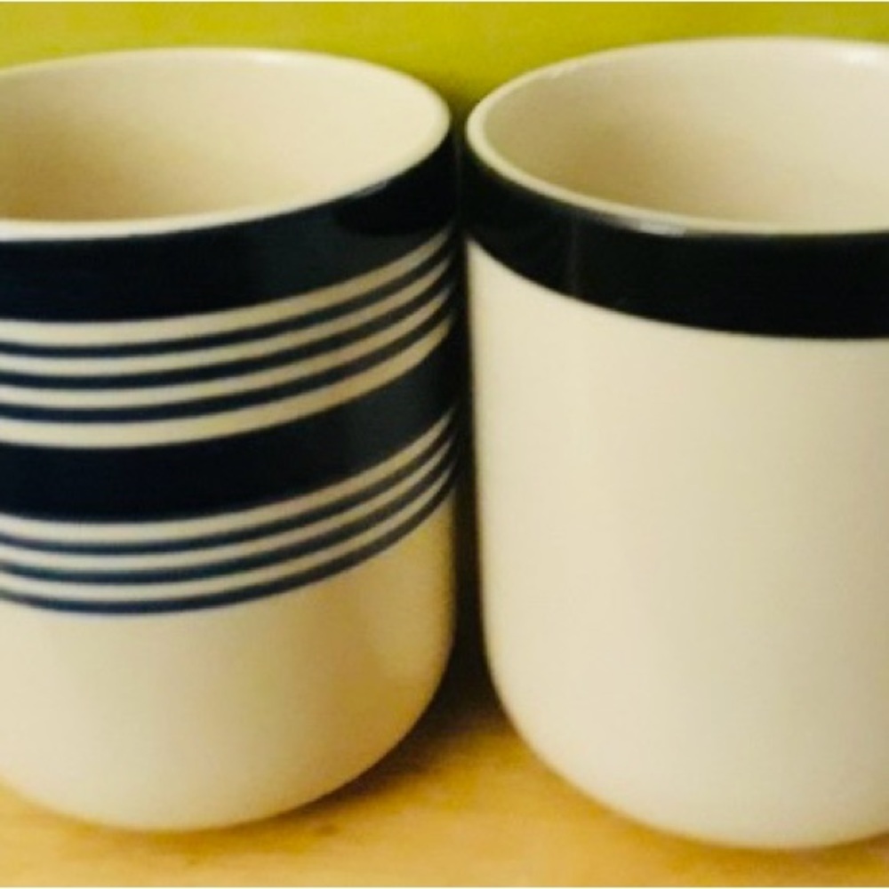 White Ceramic Mug Set with Navy Accent - Set of 2
